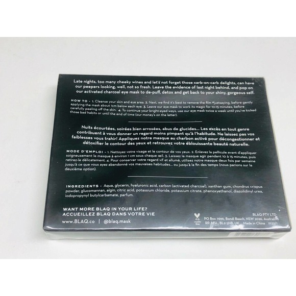 ~BNIB~BLAQ Hydrogel Eye Mask Hyaluronic Acid 5 Masks Activated Charcoal ☆SEALED☆ - Picture 2 of 2